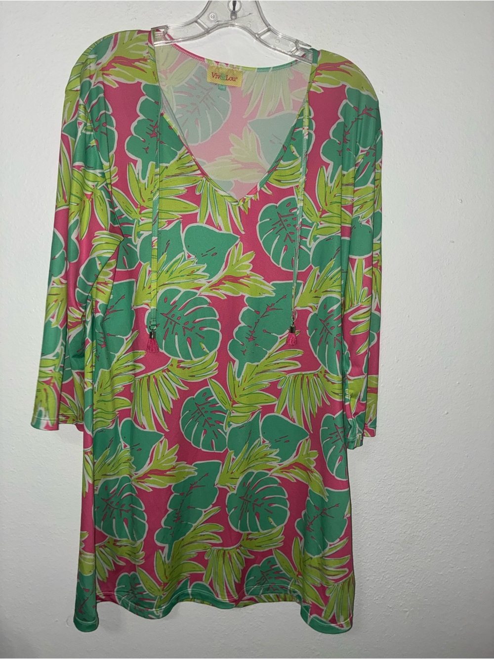 Viv&Lou Pink & Green Tropical Mini Dress Beach Cover Up Resort Wear